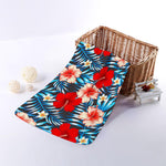 Turquoise Leaves Hibiscus Pattern Print Towel