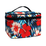 Turquoise Leaves Hibiscus Pattern Print Travel Makeup Bag