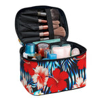 Turquoise Leaves Hibiscus Pattern Print Travel Makeup Bag