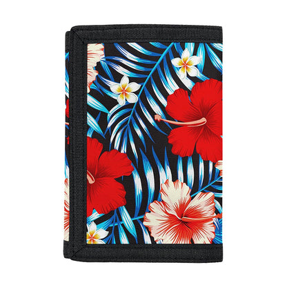 Turquoise Leaves Hibiscus Pattern Print Trifold Wallet