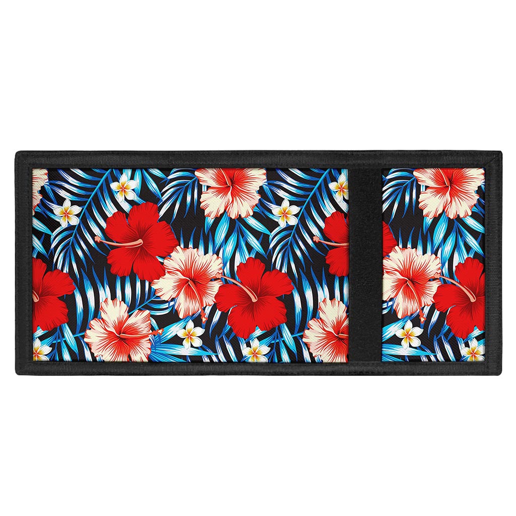 Turquoise Leaves Hibiscus Pattern Print Trifold Wallet