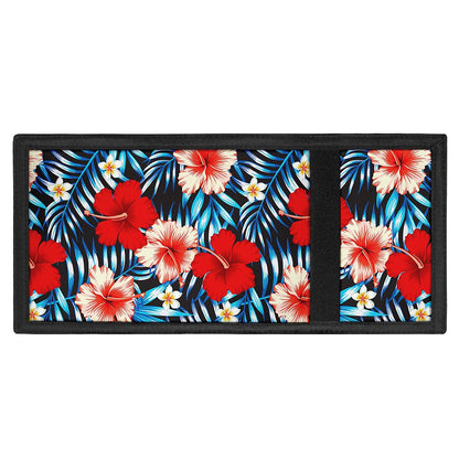 Turquoise Leaves Hibiscus Pattern Print Trifold Wallet