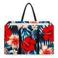 Turquoise Leaves Hibiscus Pattern Print Utility Tote Bag