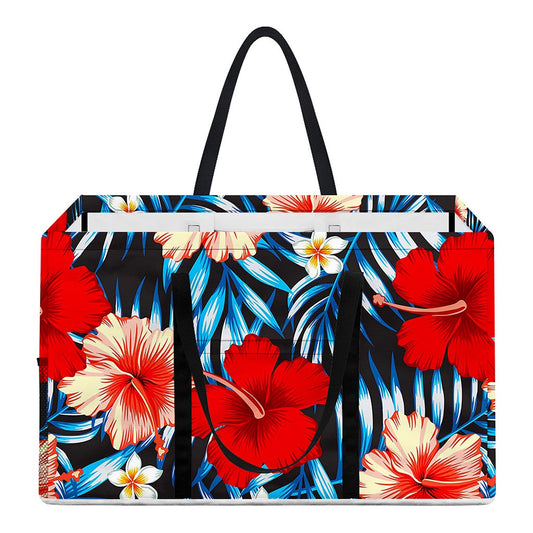 Turquoise Leaves Hibiscus Pattern Print Utility Tote Bag