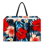 Turquoise Leaves Hibiscus Pattern Print Utility Tote Bag