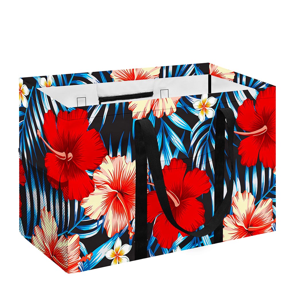 Turquoise Leaves Hibiscus Pattern Print Utility Tote Bag
