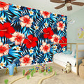 Turquoise Leaves Hibiscus Pattern Print Wall Sticker
