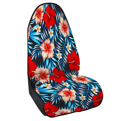 Turquoise Leaves Hibiscus Pattern Print Waterproof Car Seat Cover