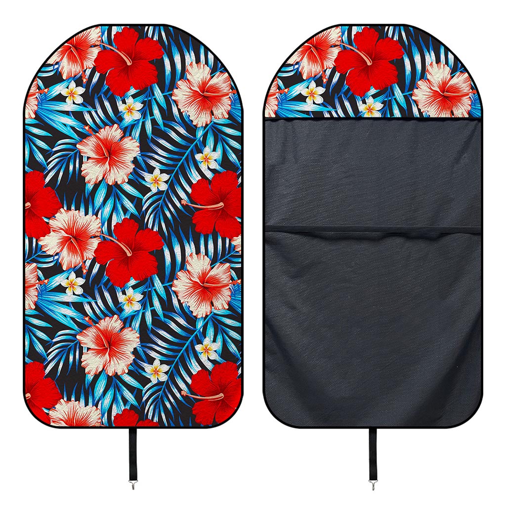 Turquoise Leaves Hibiscus Pattern Print Waterproof Car Seat Cover