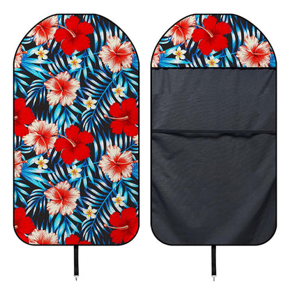 Turquoise Leaves Hibiscus Pattern Print Waterproof Car Seat Cover