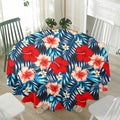 Turquoise Leaves Hibiscus Pattern Print Waterproof Round Tablecloth