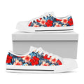 Turquoise Leaves Hibiscus Pattern Print White Low Top Sneakers