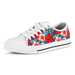 Turquoise Leaves Hibiscus Pattern Print White Low Top Sneakers