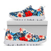 Turquoise Leaves Hibiscus Pattern Print White Running Shoes