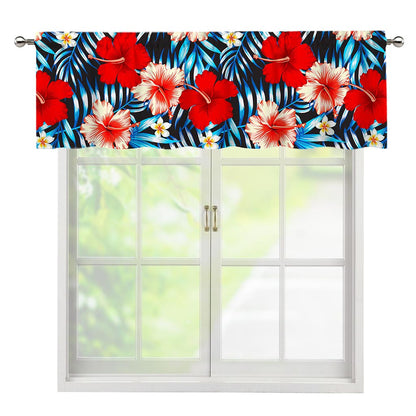 Turquoise Leaves Hibiscus Pattern Print Window Valance