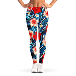 Turquoise Leaves Hibiscus Pattern Print Women's Leggings