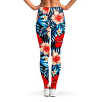 Turquoise Leaves Hibiscus Pattern Print Women's Leggings
