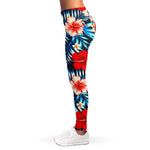 Turquoise Leaves Hibiscus Pattern Print Women's Leggings