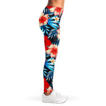 Turquoise Leaves Hibiscus Pattern Print Women's Leggings