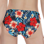 Turquoise Leaves Hibiscus Pattern Print Women's Panties