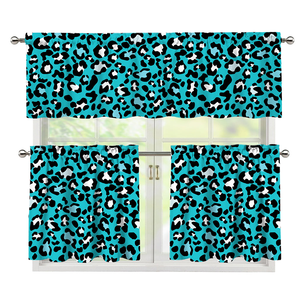 Turquoise Leopard Print 3 Piece Kitchen Curtains