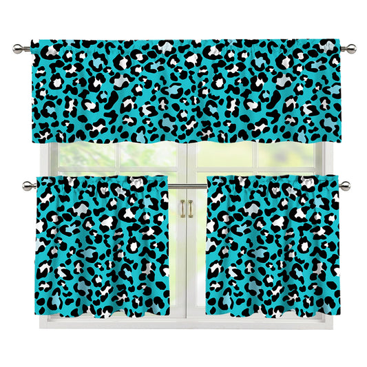 Turquoise Leopard Print 3 Piece Kitchen Curtains