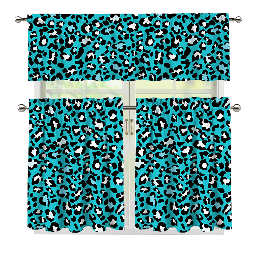 Turquoise Leopard Print 3 Piece Kitchen Curtains