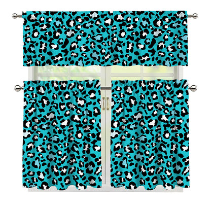 Turquoise Leopard Print 3 Piece Kitchen Curtains