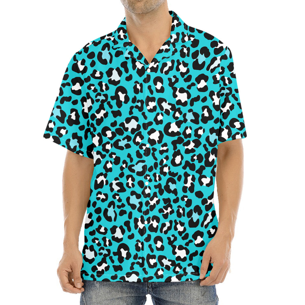 Turquoise Leopard Print Aloha Shirt