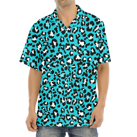 Turquoise Leopard Print Aloha Shirt