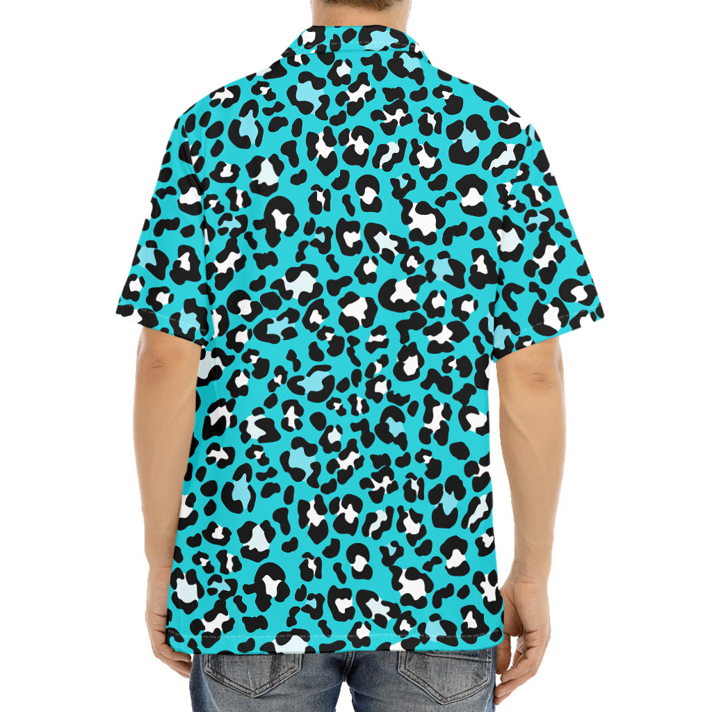 Turquoise Leopard Print Aloha Shirt
