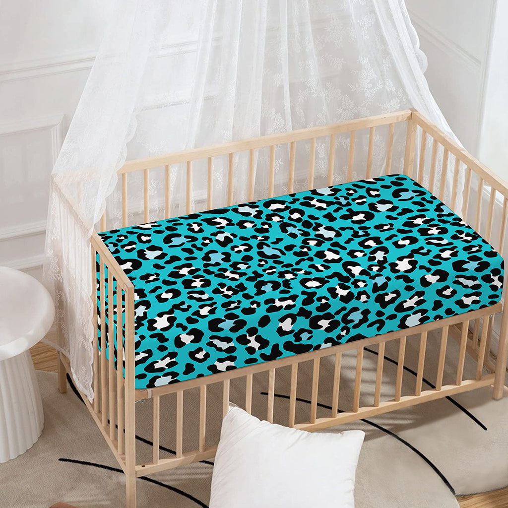 Turquoise Leopard Print Baby Crib Sheet