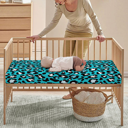 Turquoise Leopard Print Baby Crib Sheet