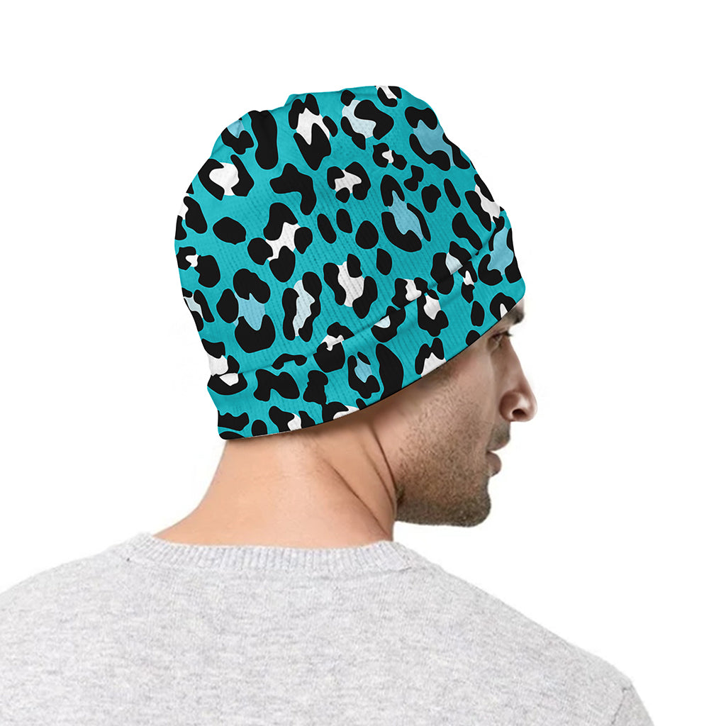Turquoise Leopard Print Beanie