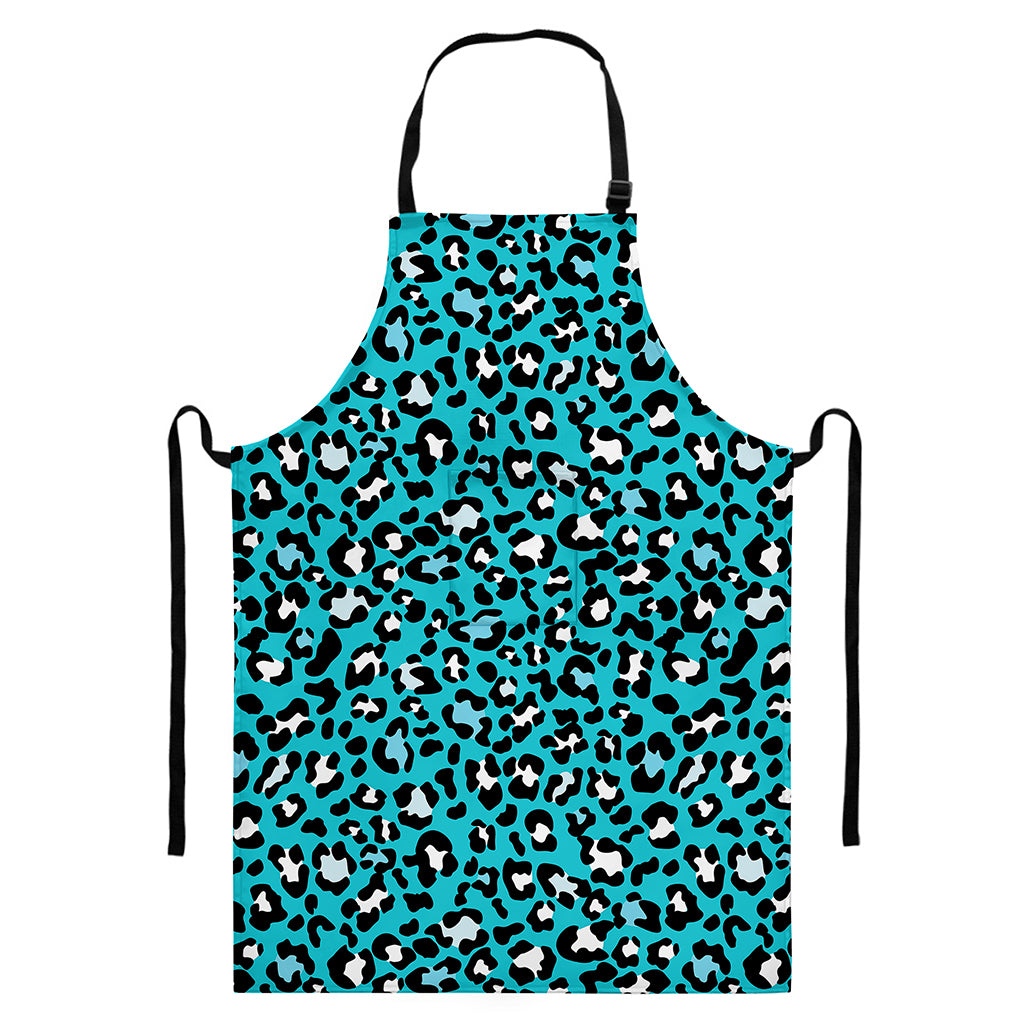 Turquoise Leopard Print Bib Apron With Pocket