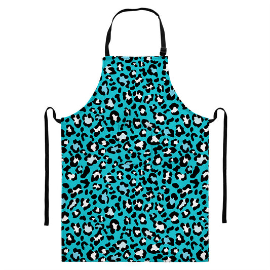 Turquoise Leopard Print Bib Apron With Pocket