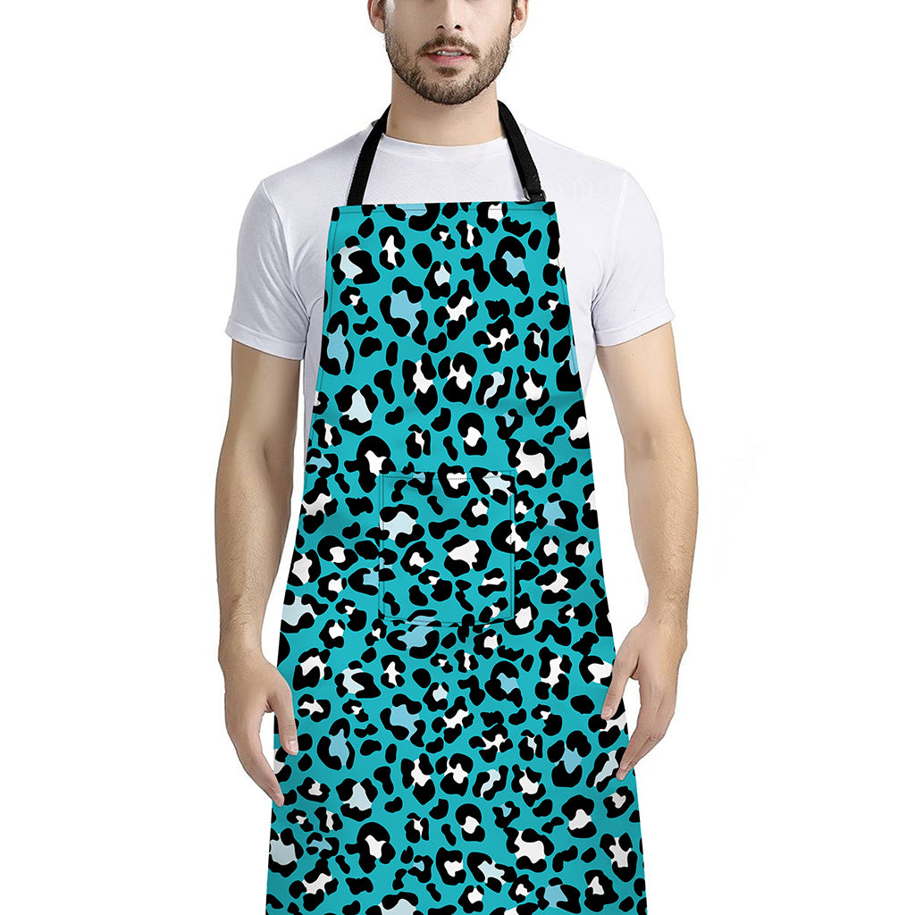 Turquoise Leopard Print Bib Apron With Pocket