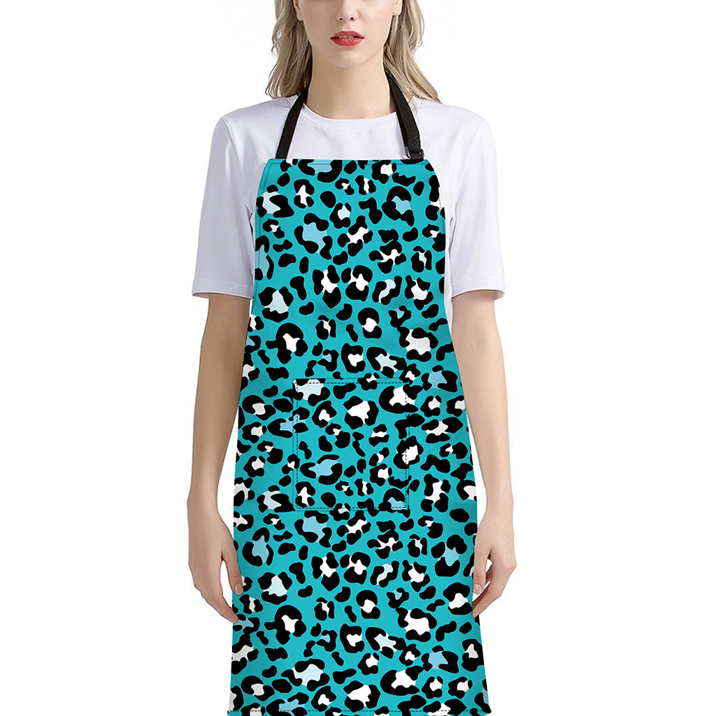 Turquoise Leopard Print Bib Apron With Pocket