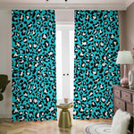 Turquoise Leopard Print Blackout Pencil Pleat Curtains