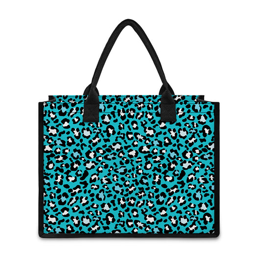 Turquoise Leopard Print Canvas Tote Bag