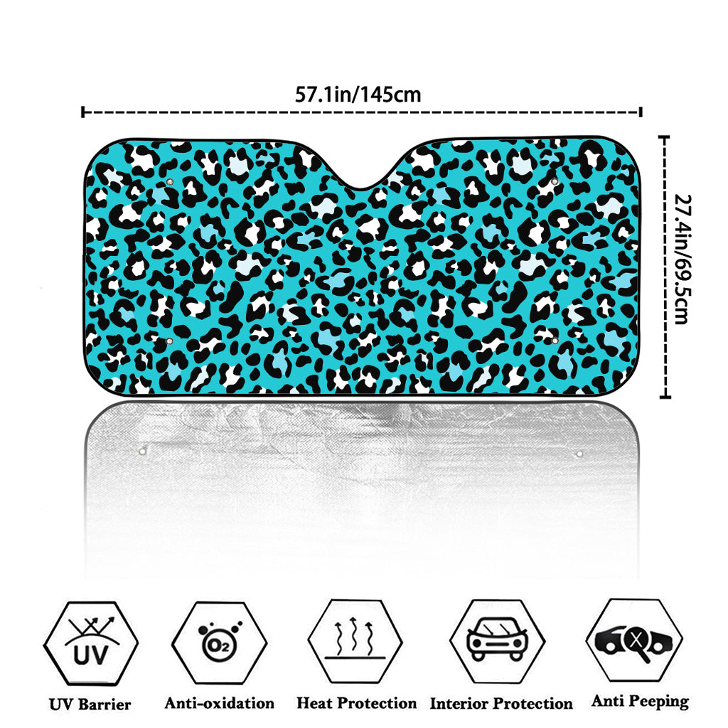 Turquoise Leopard Print Car Windshield Sun Shade
