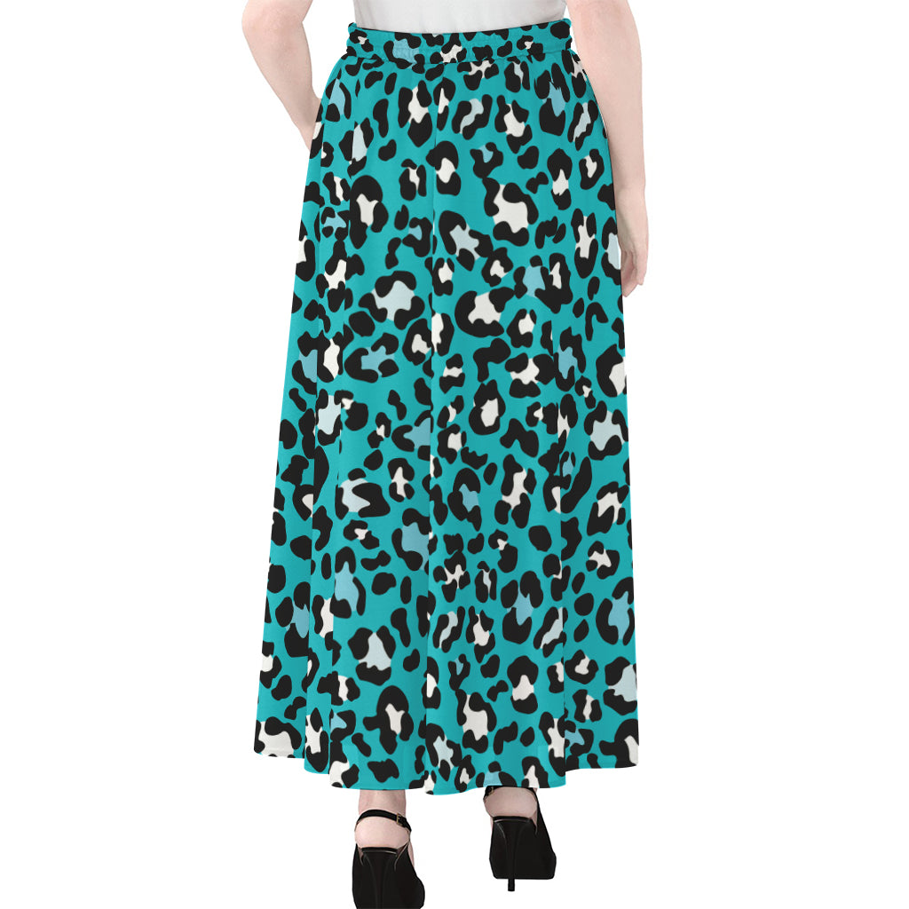 Turquoise Leopard Print Chiffon Maxi Skirt
