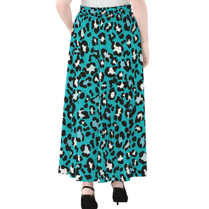 Turquoise Leopard Print Chiffon Maxi Skirt