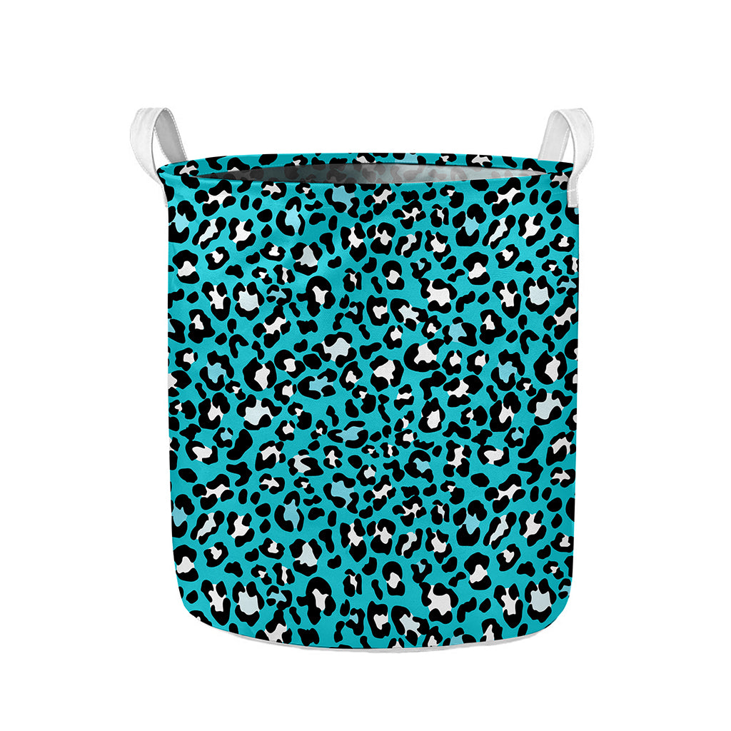 Turquoise Leopard Print Collapsible Laundry Basket