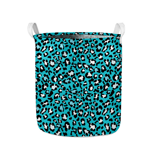 Turquoise Leopard Print Collapsible Laundry Basket