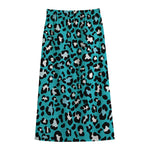 Turquoise Leopard Print Cotton Front Slit Maxi Skirt