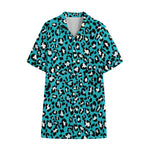 Turquoise Leopard Print Cotton Hawaiian Shirt