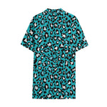 Turquoise Leopard Print Cotton Hawaiian Shirt