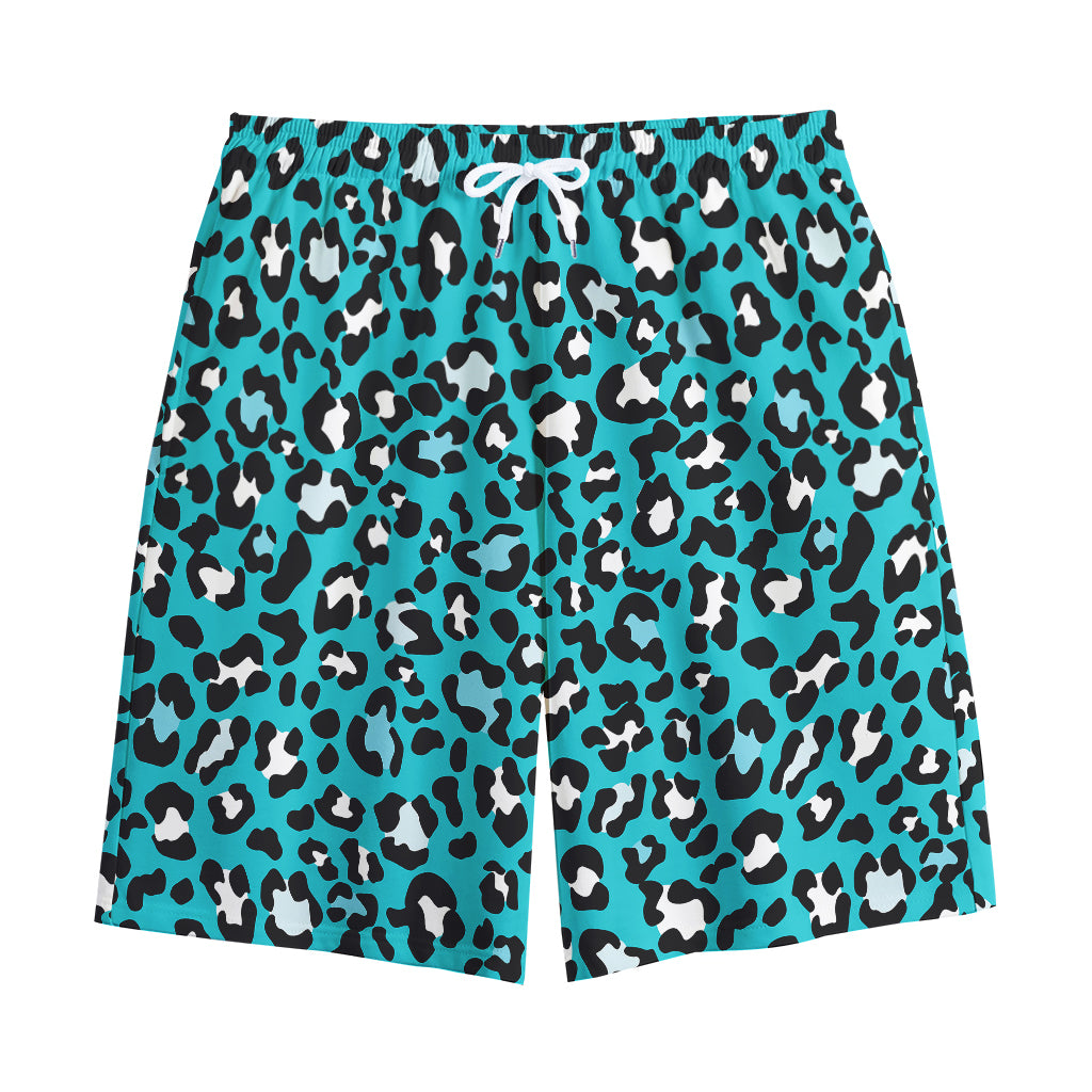 Turquoise Leopard Print Cotton Shorts