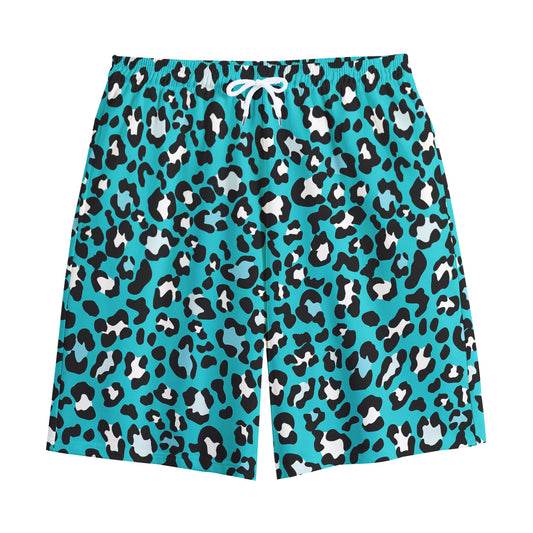 Turquoise Leopard Print Cotton Shorts